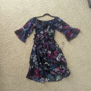 NWT RACHEL Rachel Roy Off-Shoulder Floral Print Dress, Size XS, Color Black